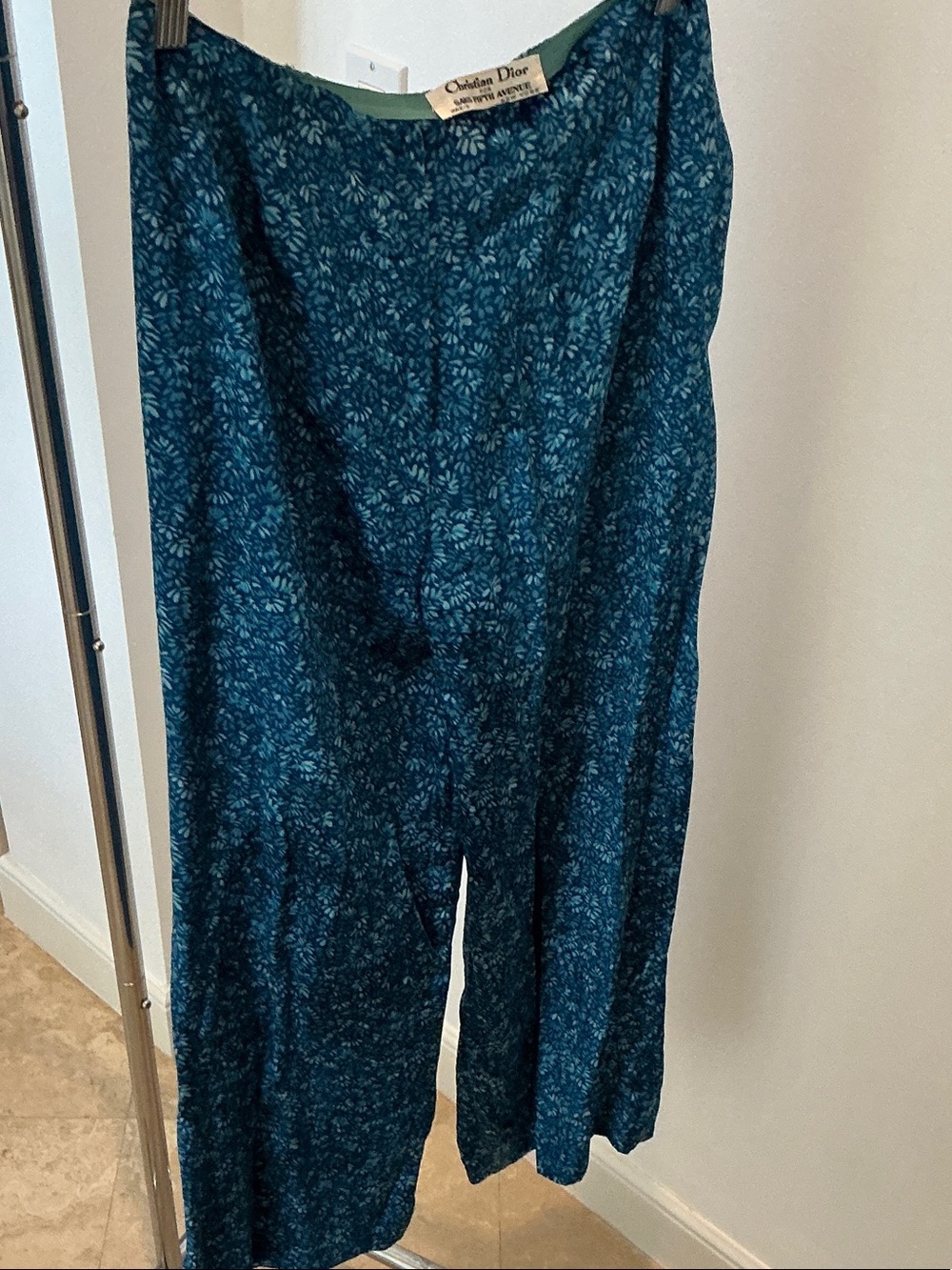 Dior Teal-Blue Floral Wide-Leg Pants